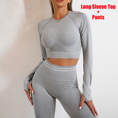 Sculpt Your Style: Seamless Yoga Pants & Long Sleeve Tops Combo