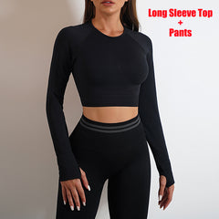 Sculpt Your Style: Seamless Yoga Pants & Long Sleeve Tops Combo
