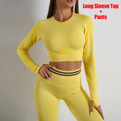 Sculpt Your Style: Seamless Yoga Pants & Long Sleeve Tops Combo