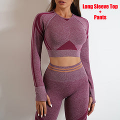 Sculpt Your Style: Seamless Yoga Pants & Long Sleeve Tops Combo