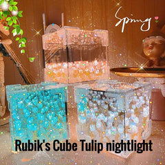 Illuminate Your Space: Mirror Rubik's Cube Tulip Night Lamps