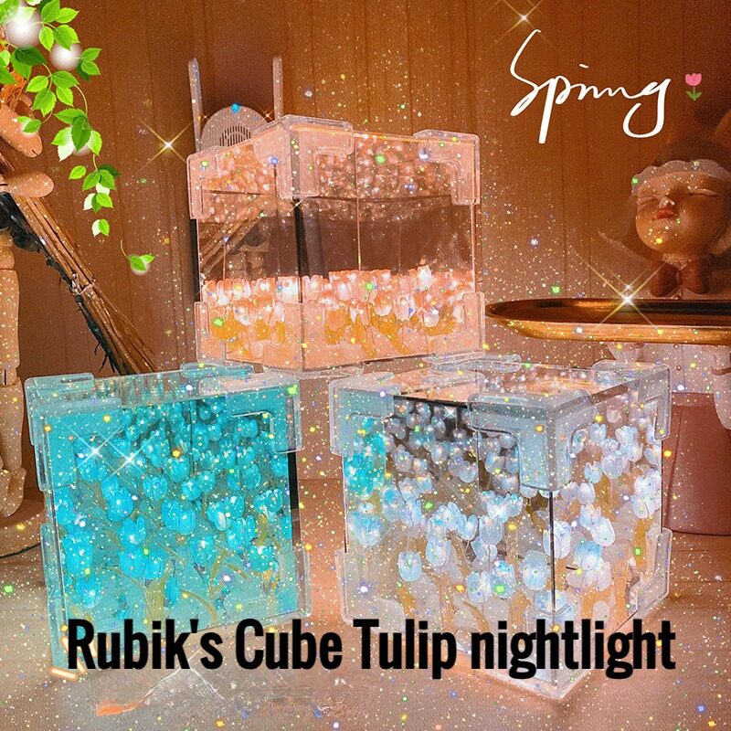 Illuminate Your Space: Mirror Rubik's Cube Tulip Night Lamps