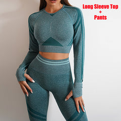 Sculpt Your Style: Seamless Yoga Pants & Long Sleeve Tops Combo