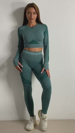 Sculpt Your Style: Seamless Yoga Pants & Long Sleeve Tops Combo